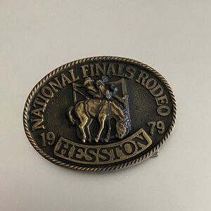 Vintage National Finals Rodeo Hesston 1979 Brass Belt Buckle
